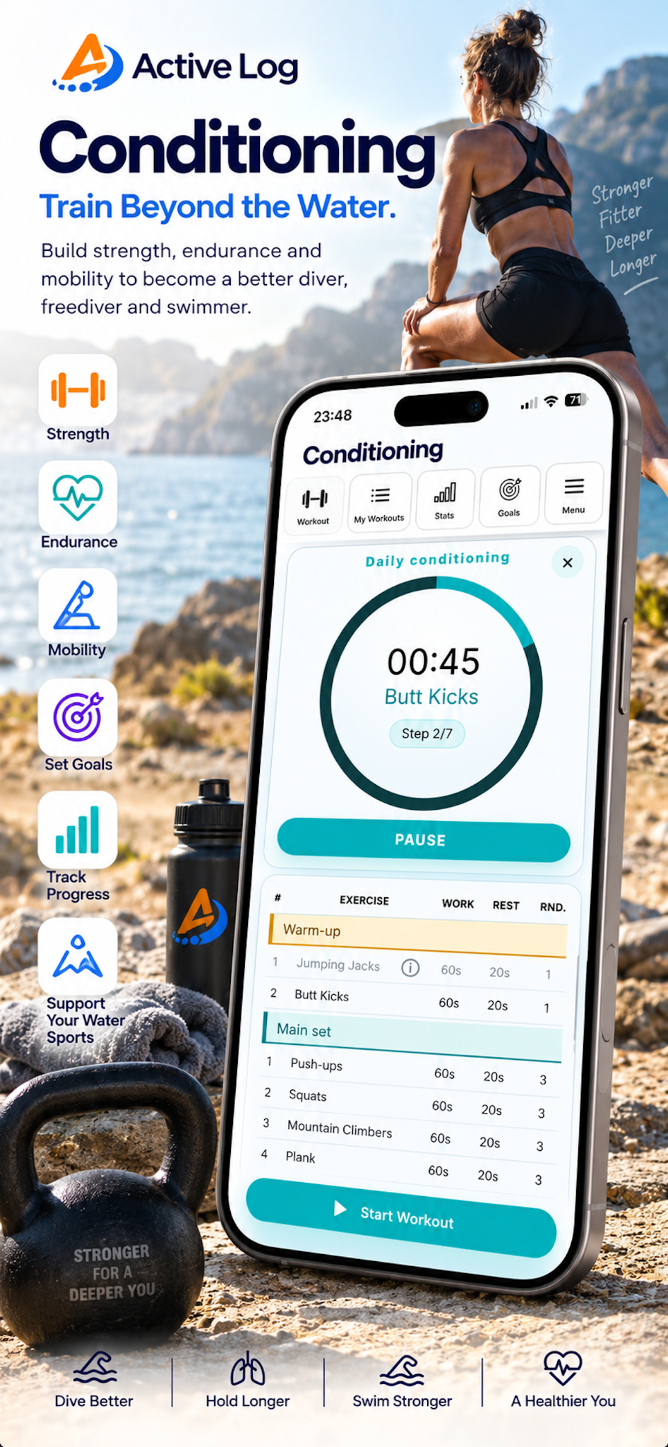 Active Log Conditioning module for strength, endurance and mobility
