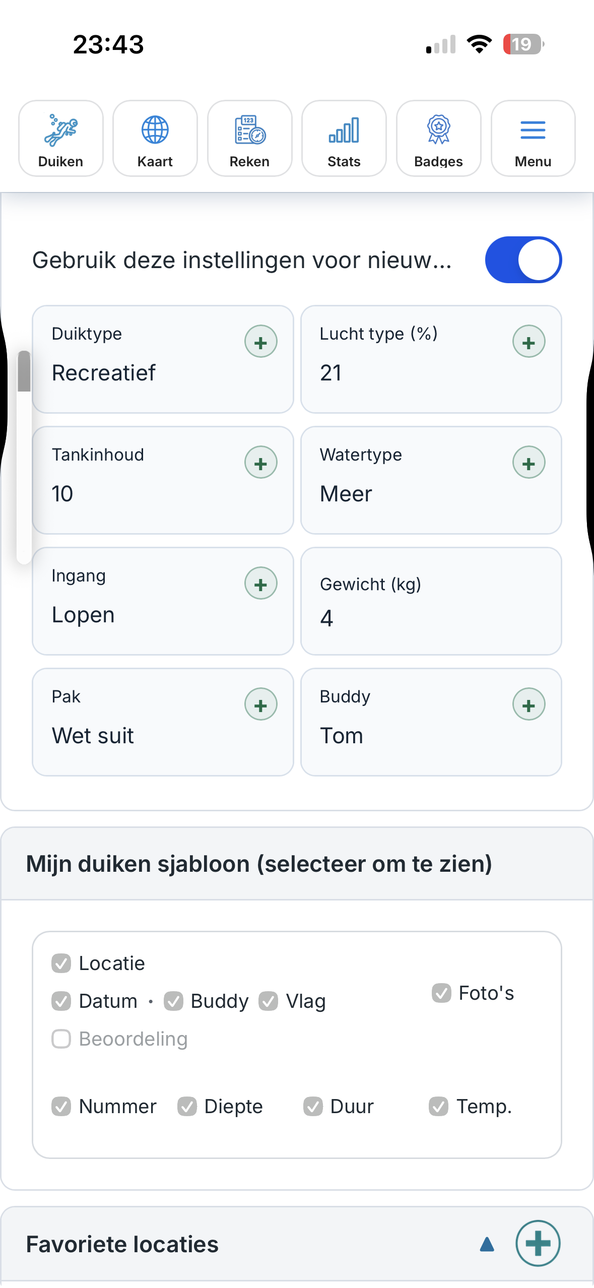 Active Log settings and favorites